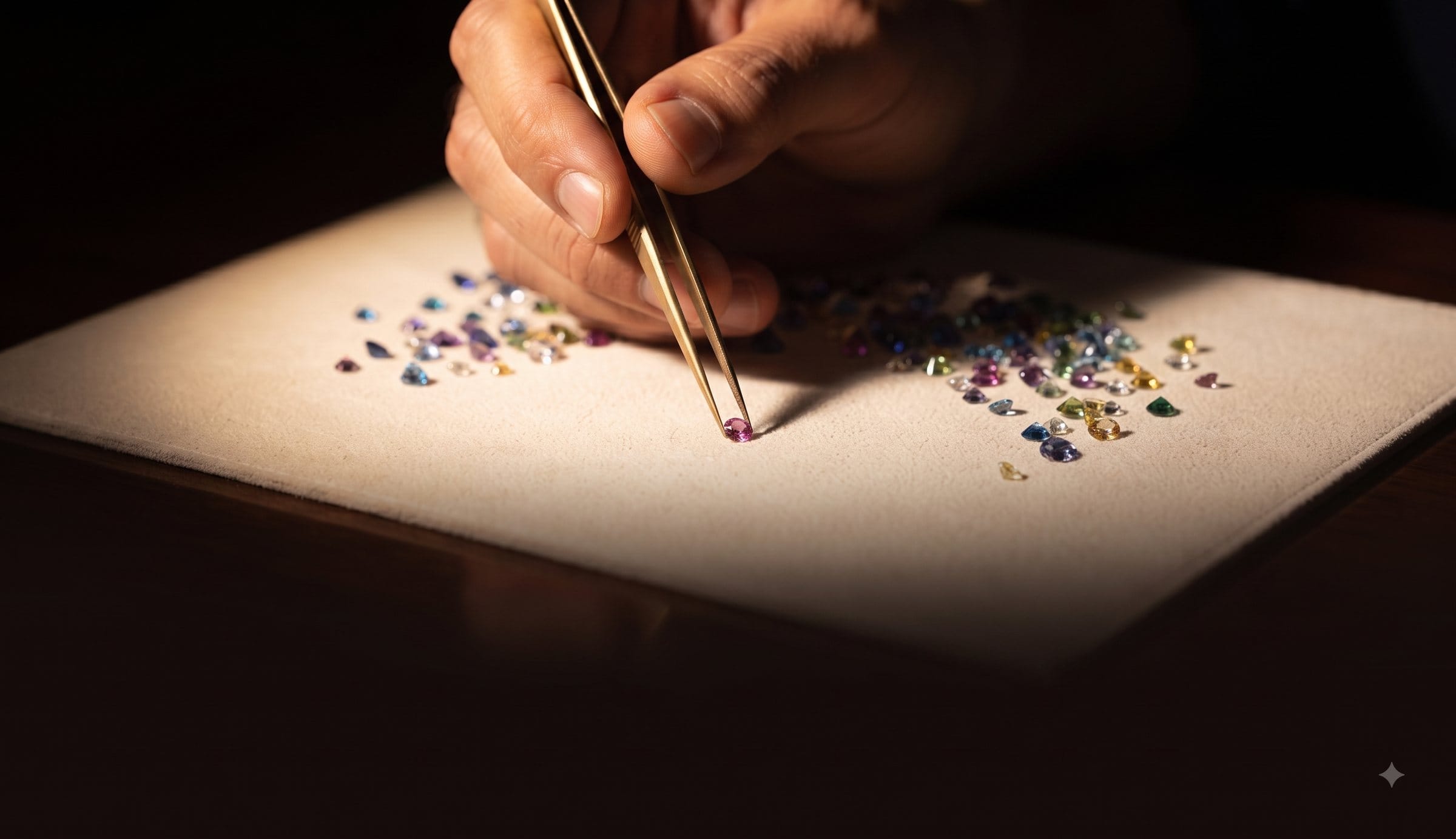 An initial drawn in natural gemstones