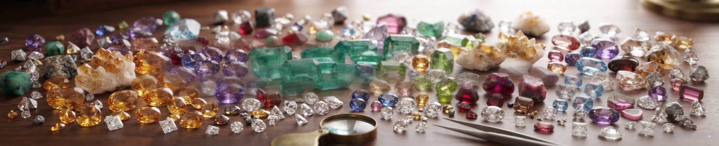 Loose natural gemstones in amethyst, citrine, peridot and blue topaz